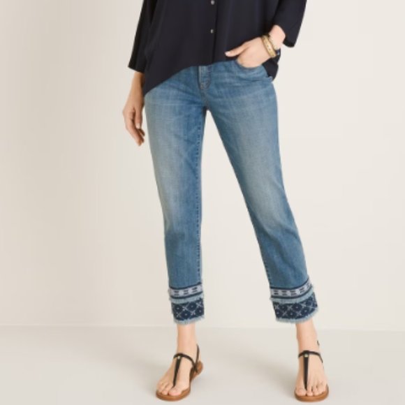Chico's Denim - Chicos Womens Slimming Embroidered Girlfriend Crop Jeans Size 16 Blue Comfy NWT!